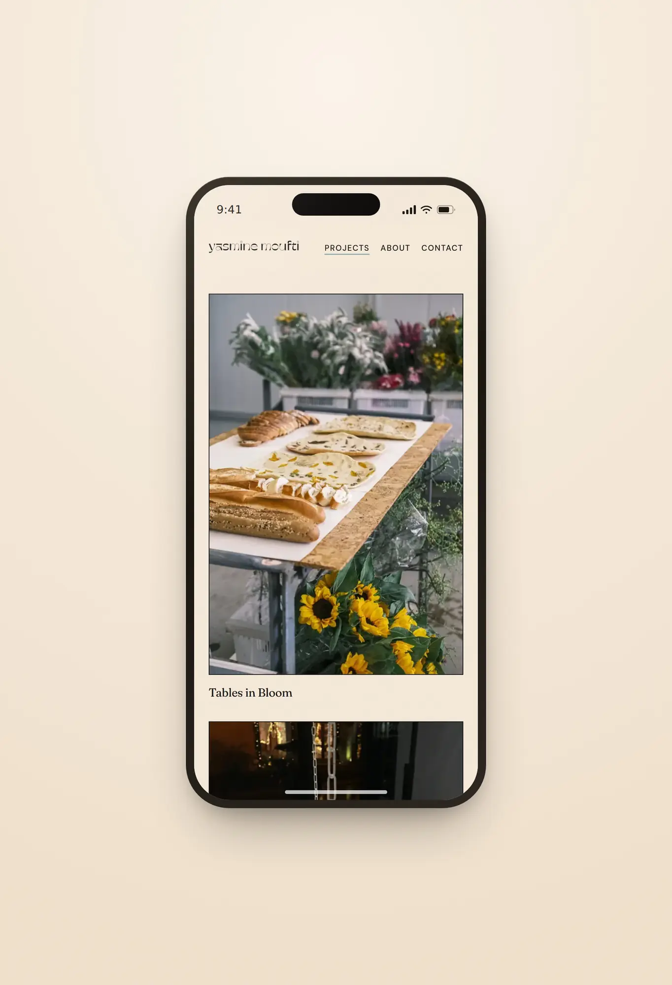 The projects index on a phone, stacked into a single column